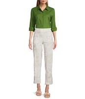 Investments Petite Size Natural Palm Pull-On Straight Leg Ankle Pants
