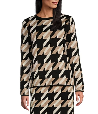 Investments Petite Size Novelty Houndstooth Long Sleeve Sweater