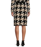 Investments Petite Size Novelty Houndstooth Pull-On Midi Pencil Sweater Skirt