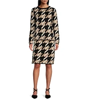 Investments Petite Size Novelty Houndstooth Pull-On Midi Pencil Sweater Skirt