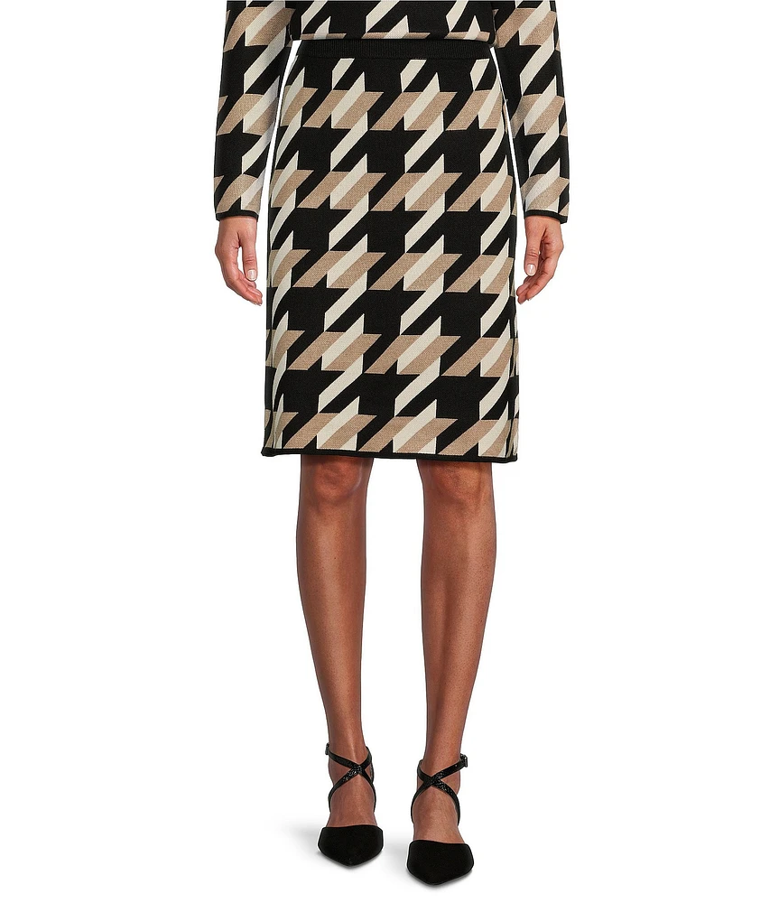 Investments Petite Size Novelty Houndstooth Pull-On Midi Pencil Sweater Skirt