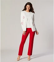 Investments Petite Size Novelty Stemmed Floral Long Sleeve Button Front Cardigan