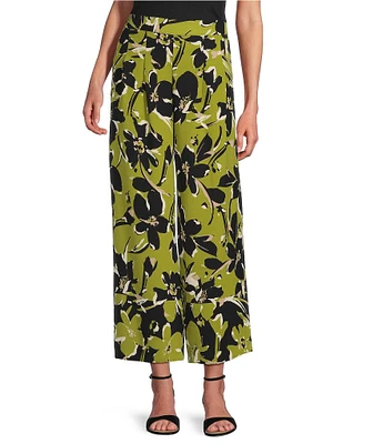 Investments Petite Size Pull-On Straight Leg Blocked Floral Print Novelty Pants