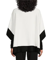 Investments Petite Size Removable Faux Fur Zip Point Collar Elbow Sleeve Border Sweater Poncho