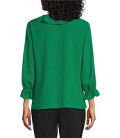 Investments Petite Size Riley Woven Cascading Ruffle V-Neck 3/4 Sleeve Top