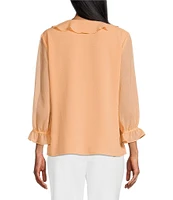 Investments Petite Size Riley Woven Cascading Ruffle V-Neck 3/4 Sleeve Top
