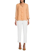 Investments Petite Size Riley Woven Cascading Ruffle V-Neck 3/4 Sleeve Top