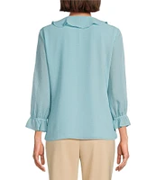 Investments Petite Size Riley Woven Cascading Ruffle V-Neck 3/4 Sleeve Top
