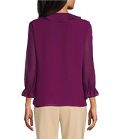 Investments Petite Size Riley Woven Cascading Ruffle V-Neck 3/4 Sleeve Top