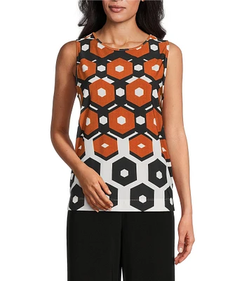 Investments Petite Size Soft Separates Light Honeycomb Border Reversible Scoop to Crew Neck Sleeveless Top