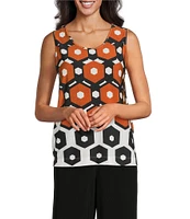 Investments Petite Size Soft Separates Light Honeycomb Border Reversible Scoop to Crew Neck Sleeveless Top