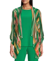 Investments Petite Size Soft Separates Mesh Open Drape Front Long Roll-Tab Sleeve Coordinating Cardigan