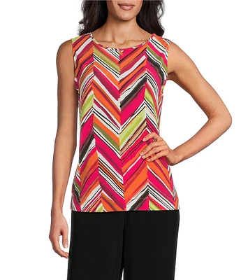 Investments Petite Size Soft Separates Multi Broken Chevron Reversible Crew to Scoop Neck Sleeveless Top