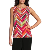 Investments Petite Size Soft Separates Multi Broken Chevron Reversible Crew to Scoop Neck Sleeveless Top