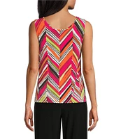Investments Petite Size Soft Separates Multi Broken Chevron Reversible Crew to Scoop Neck Sleeveless Top