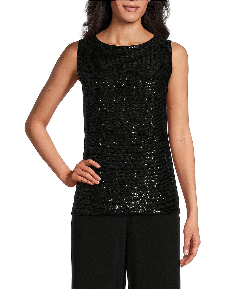 Investments Petite Size Soft Separates Sequin Crew Neck Tank Top