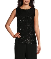 Investments Petite Size Soft Separates Sequin Crew Neck Tank Top