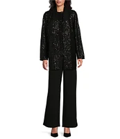 Investments Petite Size Soft Separates Sequin Long Sleeve Side Slit Open-Front Coordinating Cardigan