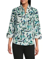 Investments Petite Size Taylor Gold Label Non-Iron Blue Green Blur 3/4 Sleeve Button Front Shirt