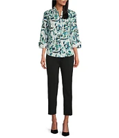 Investments Petite Size Taylor Gold Label Non-Iron Blue Green Blur 3/4 Sleeve Button Front Shirt