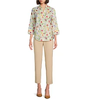 Investments Petite Size Taylor Gold Label Non-Iron Tulip Garden 3/4 Sleeve Button Front Shirt