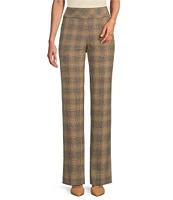 Investments Petite Size the PARK AVE fit Stretch Front Pocketed Tummy Control Plaid Straight Leg Pants