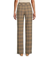 Investments Petite Size the PARK AVE fit Stretch Front Pocketed Tummy Control Plaid Straight Leg Pants