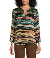 Investments Petite Size Woven Inverted Pleat V-Neck 3/4 Sleeve Top