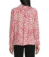 Investments Petite Size Woven Red Petals Long Sleeve V-Neck Top