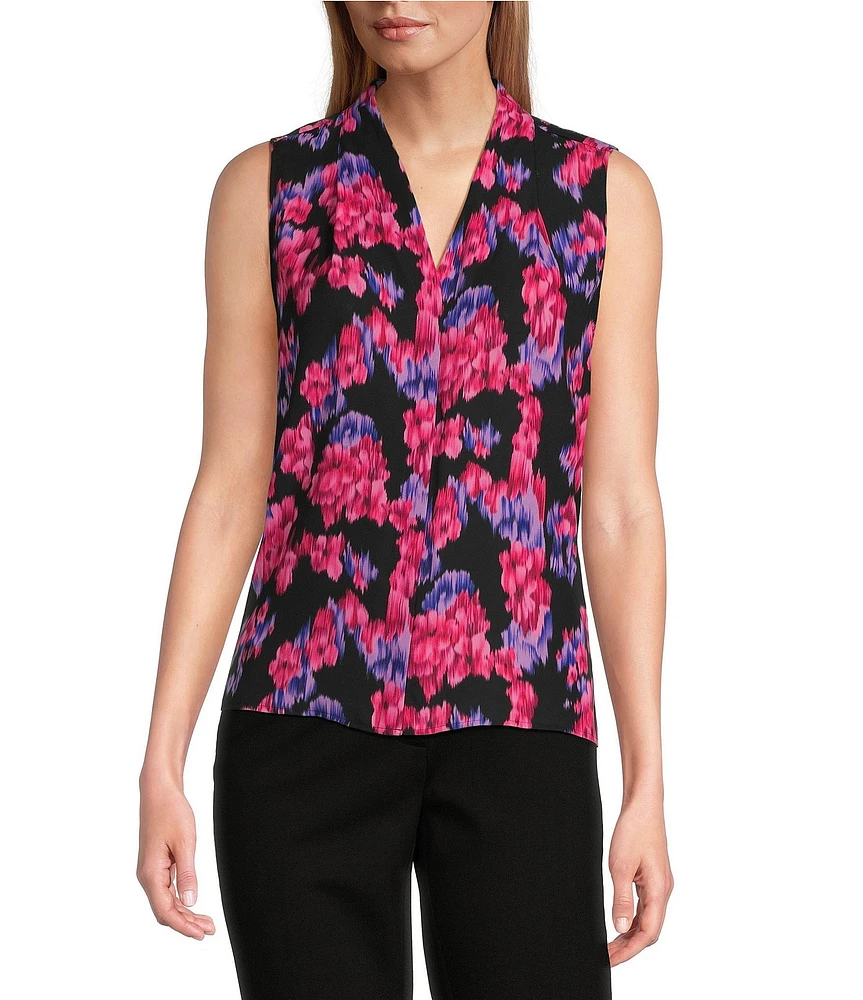 Investments Platinum Suiting Floral Woven Sleeveless V-Neck Button Front Top