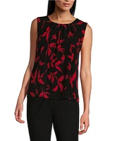 Investments Platinum Suiting Leaf Print Knit Sleeveless Crew Neck Top