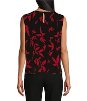Investments Platinum Suiting Leaf Print Knit Sleeveless Crew Neck Top