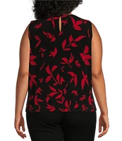 Investments Platinum Suiting Plus Size Leaf Print Knit Sleeveless Crew Neck Top