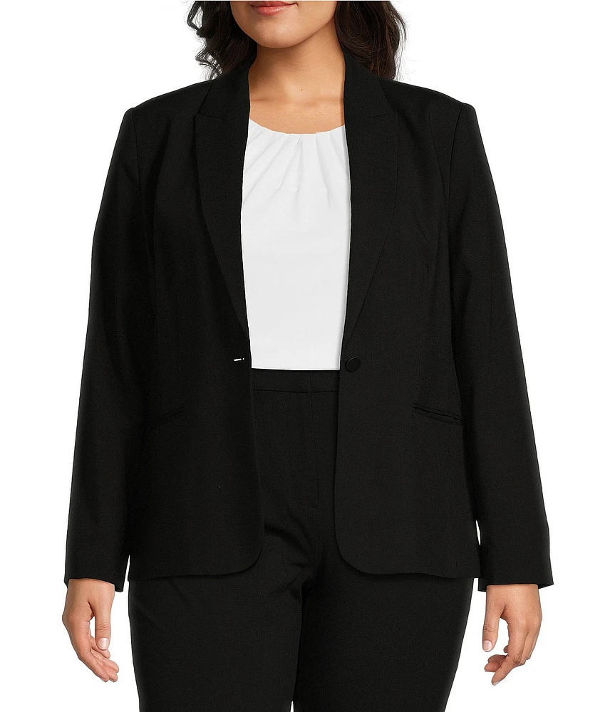 Investments Platinum Suiting Plus Size Long Sleeve One Button Notch Lapel Blazer