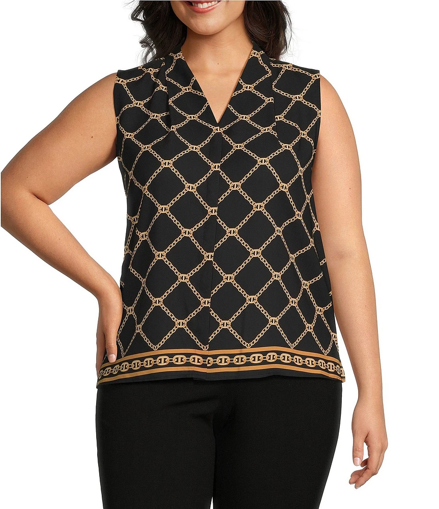 Investments Platinum Suiting Plus Size Woven Sleeveless V-Neck Hidden Button Front Top