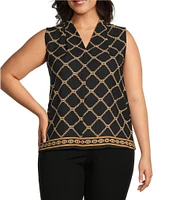 Investments Platinum Suiting Plus Size Woven Sleeveless V-Neck Hidden Button Front Top