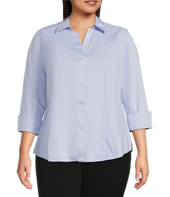 Investments Plus Size Taylor Gold Label Non-Iron 3/4 Sleeve Button Front Shirt