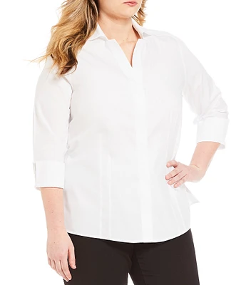 Investments Plus Size Taylor Gold Label Non-Iron 3/4 Sleeve Button Front Shirt