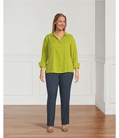 Investments Plus Side the PARK AVE fit Stretch Front Pocketed Tummy Control Straight Leg Pants