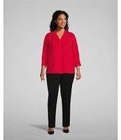 Investments Plus Size Caroline Signature V-Neck 3/4 Sleeve Button Front Top