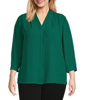 Investments Plus Size Caroline Signature V-Neck 3/4 Sleeve Button Front Top