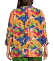 Investments Plus Size Caroline Signature Leafy Sketch V-Neck 3/4 Sleeve Button Front Top