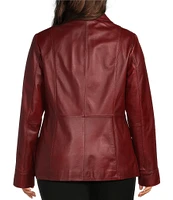 Investments Plus Size Genuine Lamb Leather Long Sleeve Point Collar Zip Front Jacket