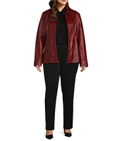 Investments Plus Size Genuine Lamb Leather Long Sleeve Point Collar Zip Front Jacket