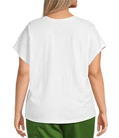 Investments Plus Size Hanging Floral Short Sleeve Embellished Novelty Crew Neck Top