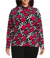 Investments Plus Size Holly Vines Knit Long Sleeve Turtleneck Top