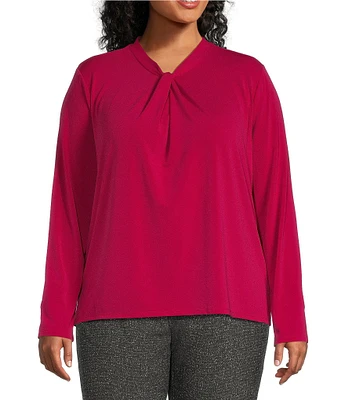 Investments Plus Size Knit Long Sleeve Twist Neck Top