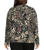 Investments Plus Size Knit Painted Paisley Long Sleeve Twist Neck Top