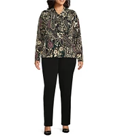 Investments Plus Size Knit Painted Paisley Long Sleeve Twist Neck Top