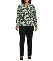 Investments Plus Size Knit Painterly Floral Long Sleeve Twist Neck Top